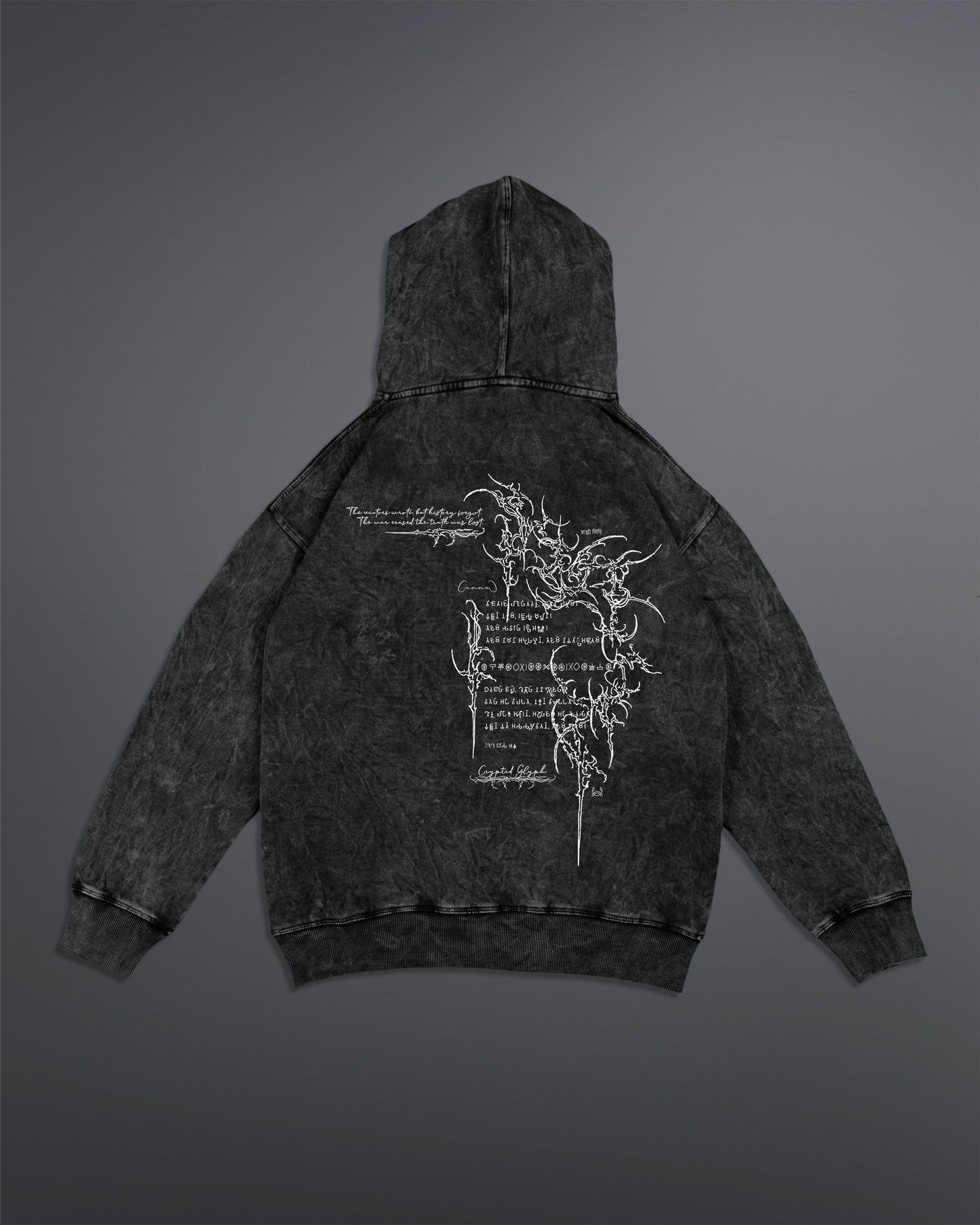 Crypted Glyph Hoodie [ACID WASHED-BLACK ASH COLORWAY]