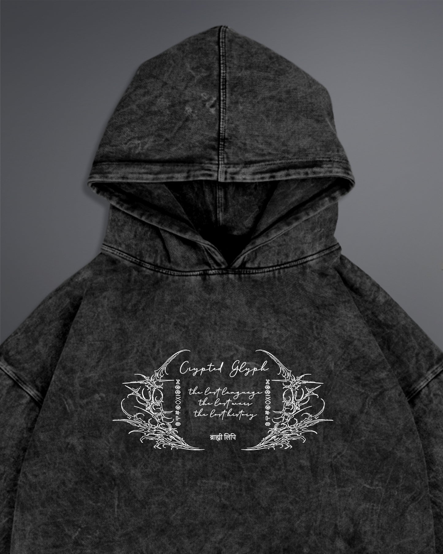 Crypted Glyph Hoodie [ACID WASHED-BLACK ASH COLORWAY]