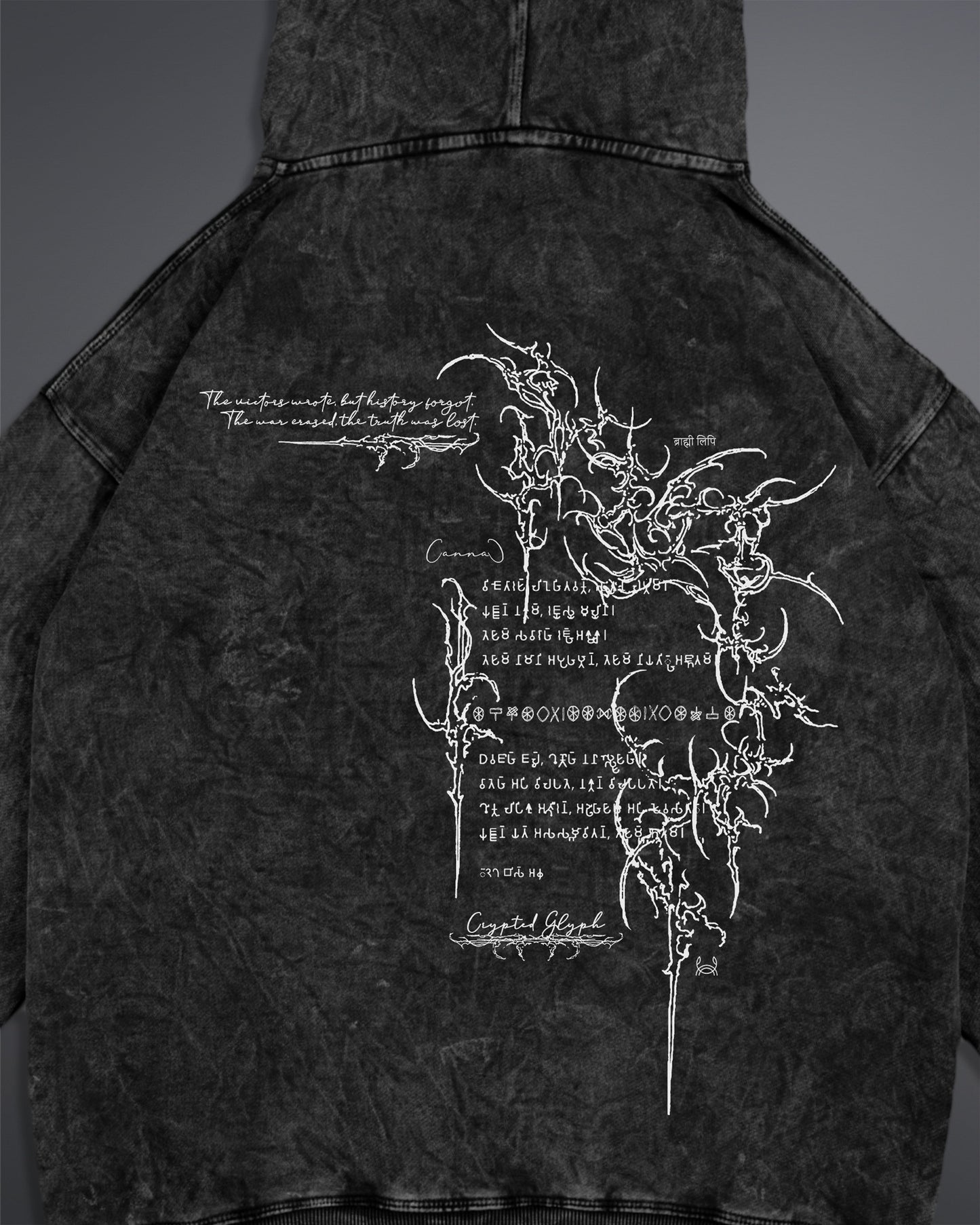 Crypted Glyph Hoodie [ACID WASHED-BLACK ASH COLORWAY]