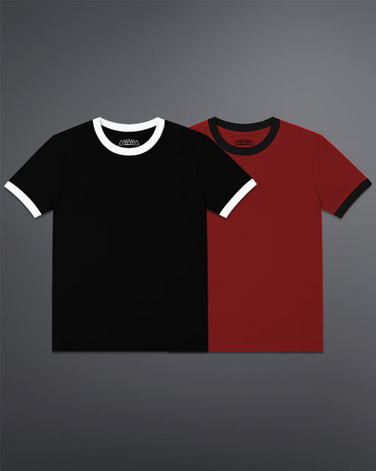 Cropped Ringer Tee Duo [BLACK+RED]
