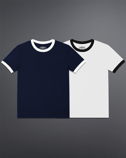 Cropped Ringer Tee Duo [NAVY+WHITE]