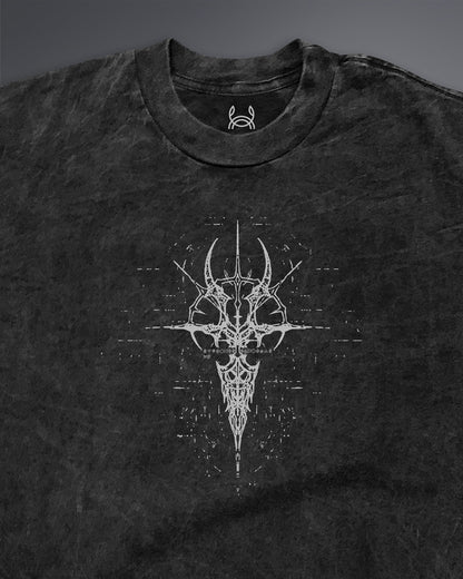 Crypted Glyph Oversized tee [ACID WASHED-BLACK ASH]