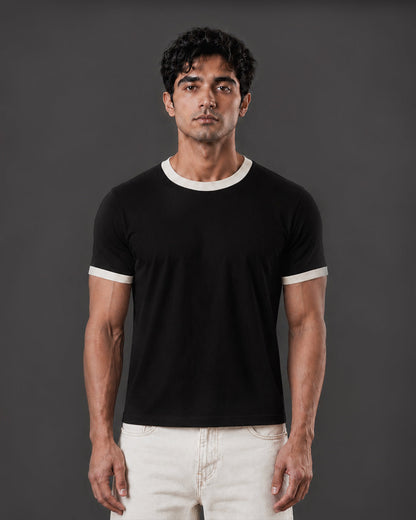 Cropped Ringer tee [BLACK/OFF-WHITE]